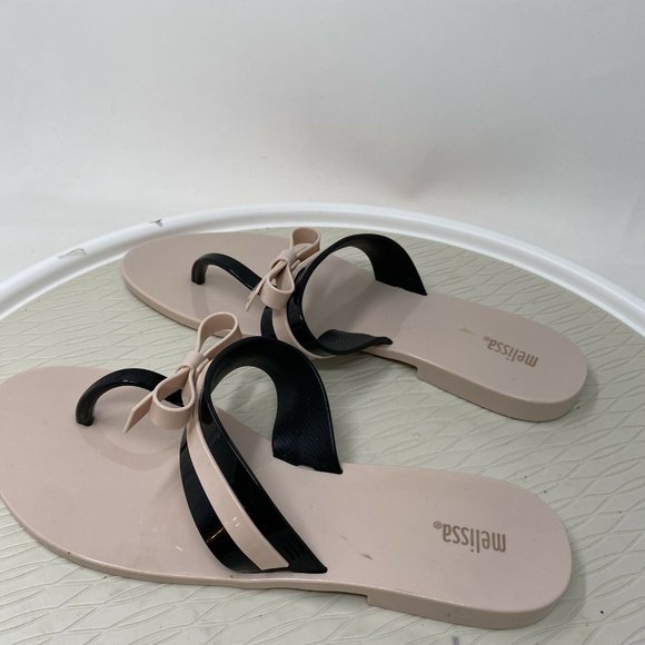 Melissa Shoes Jelly Sandals Flip Flops 10 Bow Vegan Plastic Pink Black Brazil - Picture 4 of 12